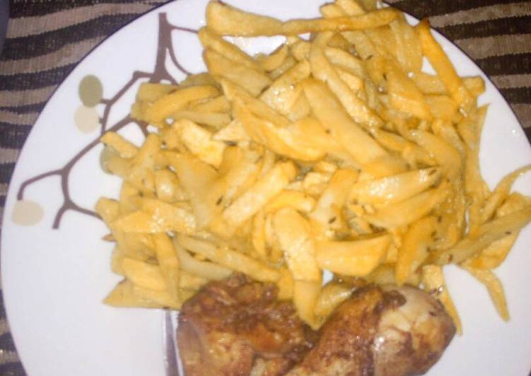 Chips and deep fried chicken