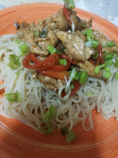 A picture of Mongolian chicken with noodles 🍜.