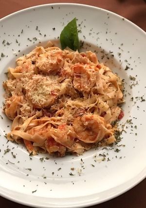 Una foto de Pasta con camarones
