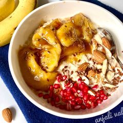 A picture of Oatmeal with banana.