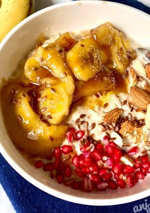 A picture of Oatmeal with banana.