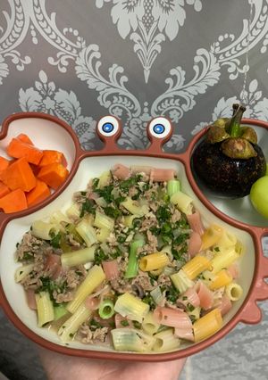 Hình của món Nui xào bò phiên bản bé ăn dặm.
