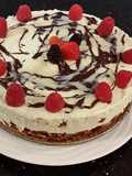 White Chocolate Mousse Cheesecake with a Fudge Brownie Crust