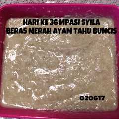 A picture of Mpasi 6m 4* beras merah ayam tahu buncis.
