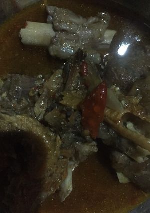 A picture of Dry okra soup with beef and dry fish.