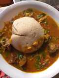 Wheat swallow with oha soup