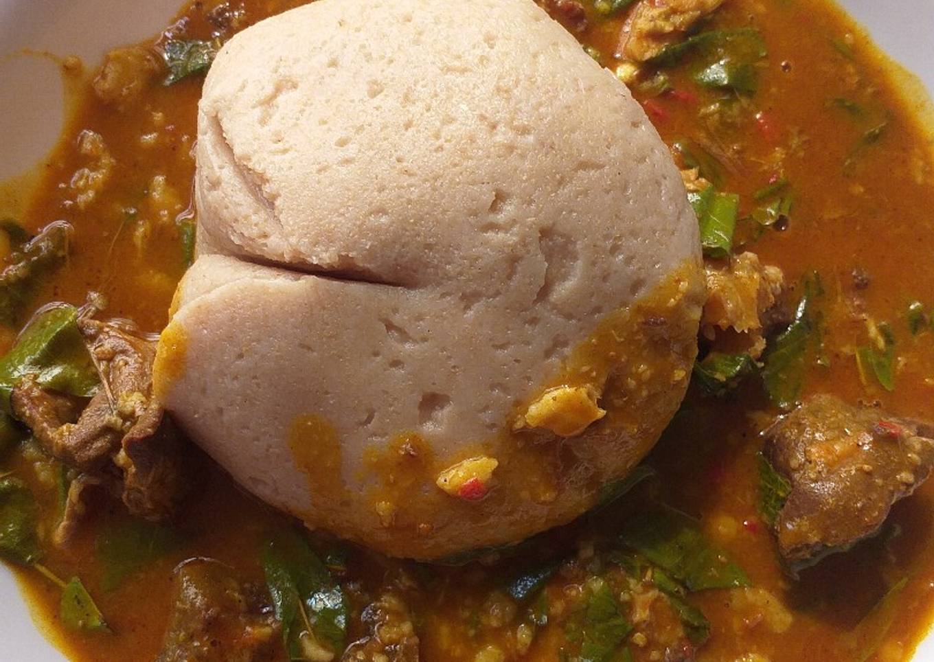 Wheat swallow with oha soup