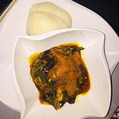 A picture of Easy Efo Riro with poundo yam.