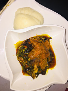 A picture of Easy Efo Riro with poundo yam.