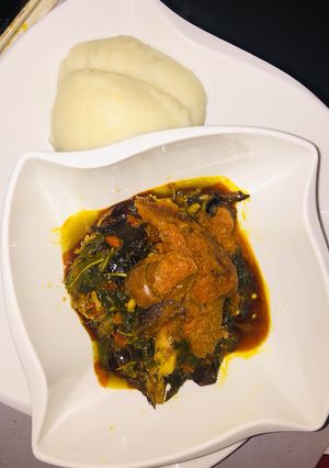 A picture of Easy Efo Riro with poundo yam.