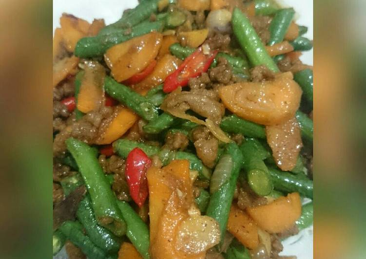 Tumis kacang panjang wortel daging endolita