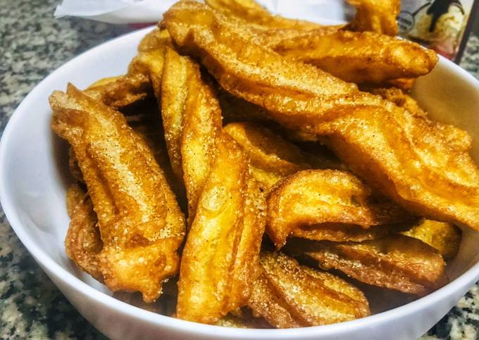 Recipe of Homemade Churros coated in cinnamon sugar🤤