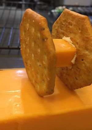 A picture of Star Wars Tie Fighter Cheese & Crackers.
