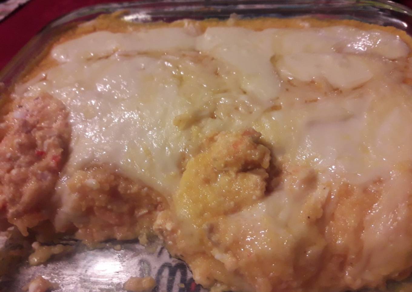 Pastel de polenta, calabaza y pollo