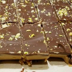 A picture of Almond Butter Chocolate Bars with Pistachios.