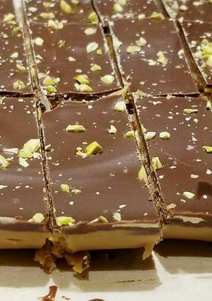 A picture of Almond Butter Chocolate Bars with Pistachios.