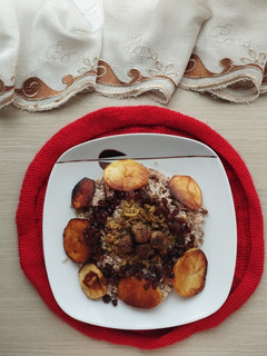 عکسی از دستور عدس پلو با گوشت قلقلی