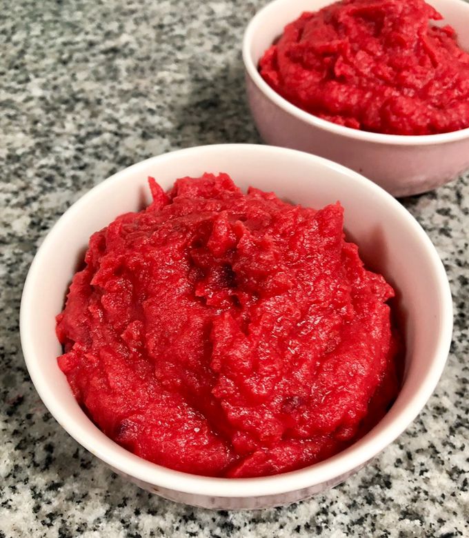 Una foto de Puré rosado (papa y betarraga)