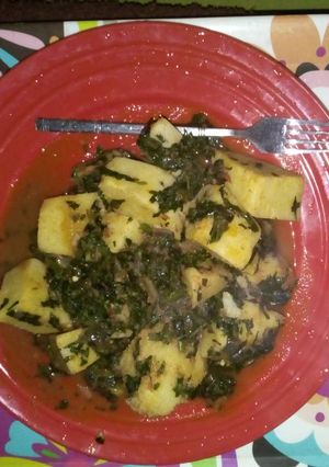 A picture of Yam with vegetable(ugu).