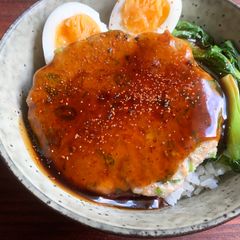 A picture of Chicken Pattie Rice Bowl with Teriyaki Sauce.