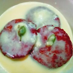Sweet rashbhari with custard milk A picture of Sweet rashbhari with custard milk.