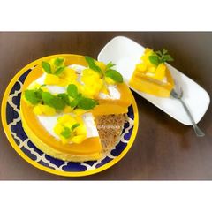 A picture of Eggless: No-Bake & No-Gelatin Mango Cheesecake.