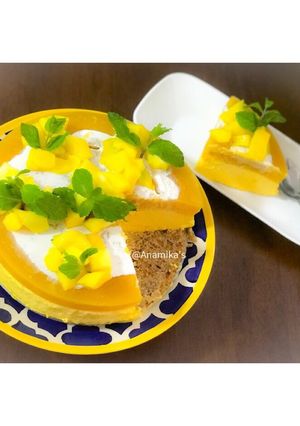 A picture of Eggless: No-Bake & No-Gelatin Mango Cheesecake.