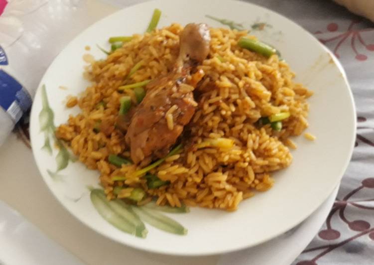 Do Not Want To Spend This Much Time On Jollof rice with spring onion and chicken