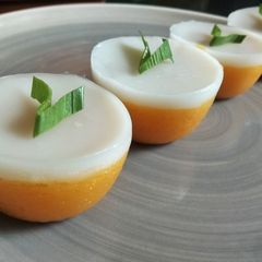 A picture of Kue Talam Ubi Kuning aka Sweet Potato Cake.