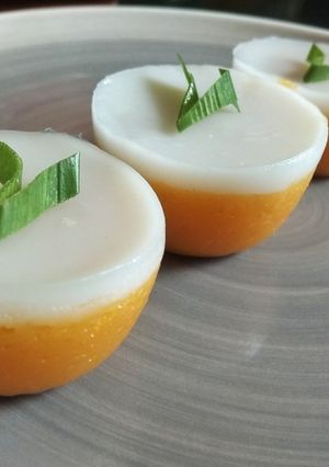 A picture of Kue Talam Ubi Kuning aka Sweet Potato Cake.