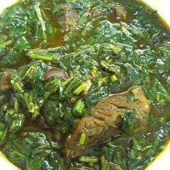 A picture of Beef Ewedu Soup(Jute Mallow Soup).