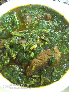 A picture of Beef Ewedu Soup(Jute Mallow Soup).