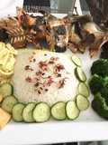 Fried Blue Catfish with Coconut Rice (Nasi Uduk)