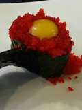 Brad's nigiri with tobiko and quail egg