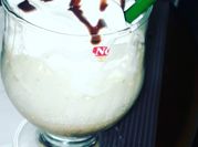 A picture of cold coffee with milk