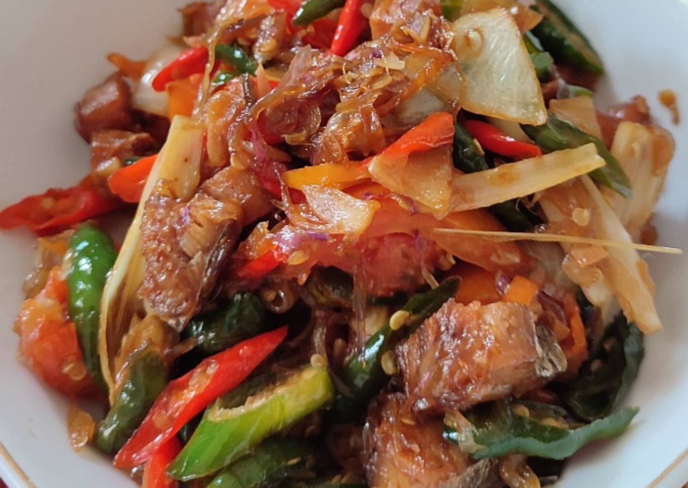 Tumis Ikan Asin Telang Pelangi