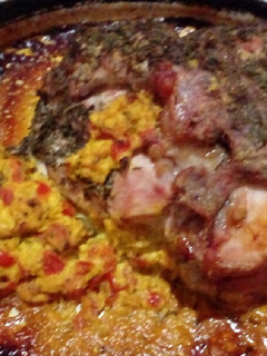 Una foto de Cuadril de cerdo mechado con papas al horno