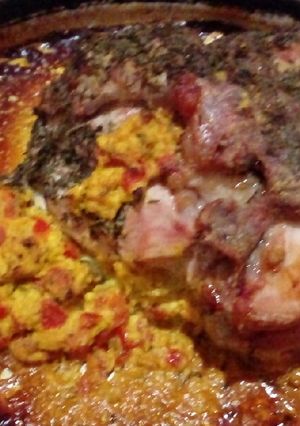 Una foto de Cuadril de cerdo mechado con papas al horno