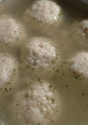 A picture of Crock-Pot Matzo Ball Soup (from a box).