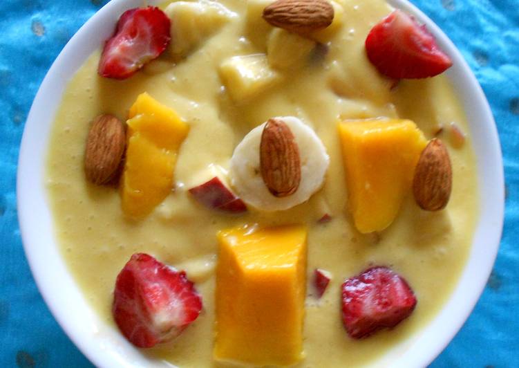 How to Prepare Super Quick Homemade Mango Puree Fruit Salad without Custard