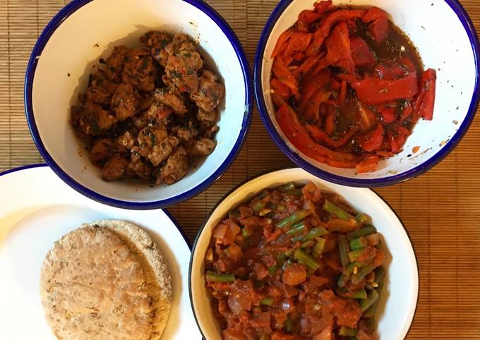 Simple Way to Make Speedy Lamb Slovaki, Mediterranean Beans and Chargrilled red peppers 🇨🇾🇬🇷