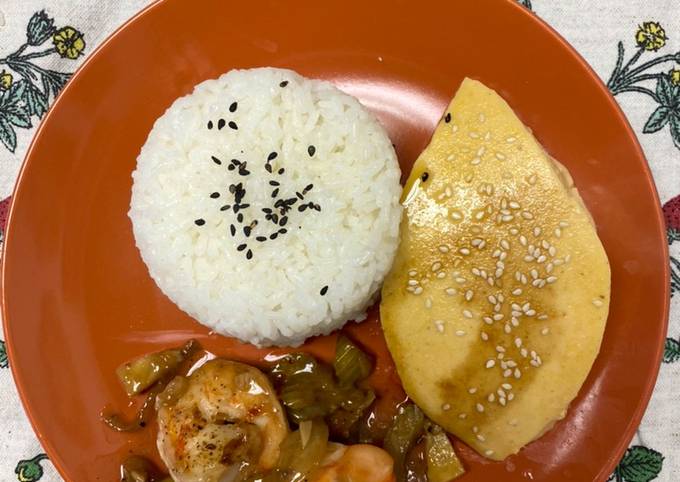 Steamed Eggs w/ rice and shrimp