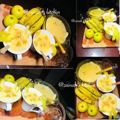 A picture of Fruity custard🥛🍏🍌.