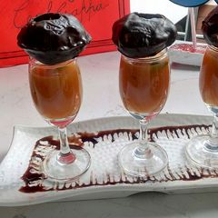 A picture of Chocolate golgappa with fruity jaljeera.