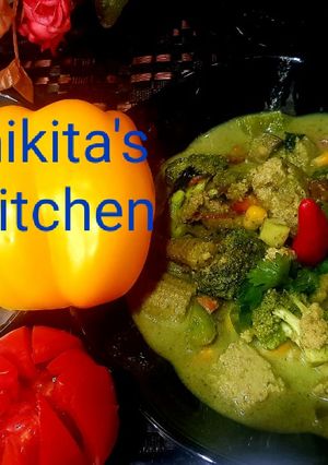 A picture of Veg Thai Green Curry 🥗🌶️🧄.