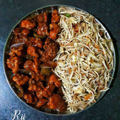 A picture of EGG CHOWMEIN & TANDOORI CHILLI CHICKEN.