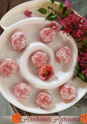 A picture of Paneer Petha & Coconut ke sweet rosy Laddoo.
