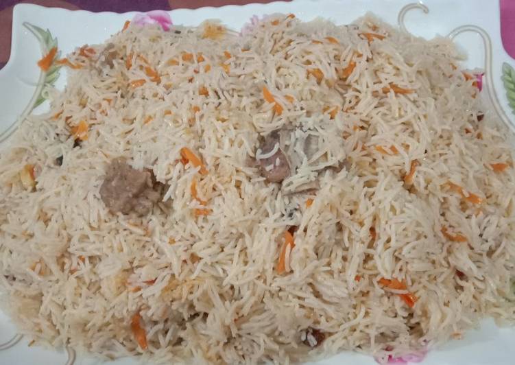 Steps to Make Any-night-of-the-week Beef afghani pulao(kabuli pulao)