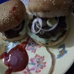 A picture of Chapli cheese kebab burger.