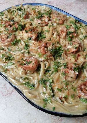 صورة لوصفة معكرونة وايت صوص بالجمبري (ألفريدو) 😋